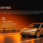 Tesla Cybercab Template - dark product overview slide with two stat callouts '2 Passengers' and '0 Driver Controls'