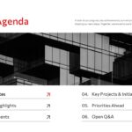 Town Hall Meeting Template - Agenda slide to outline six key meeting topics for attendees