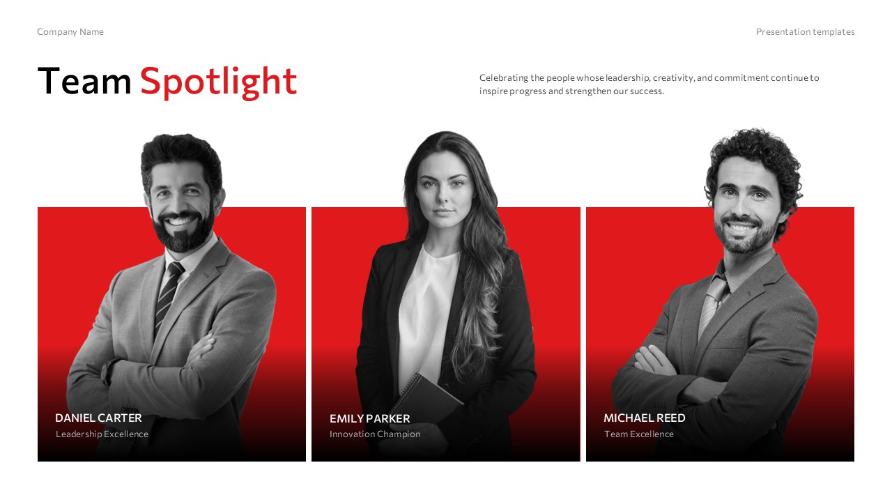 Town Hall Meeting Template - Team spotlight slide to recognize and celebrate top employee achievements