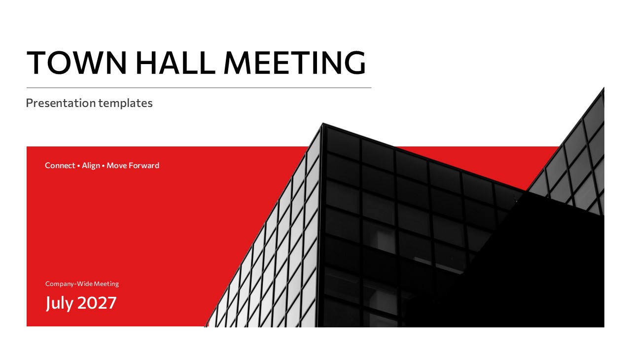 Town Hall Meeting Template - Cover slide to open company-wide all-hands meetings professionally