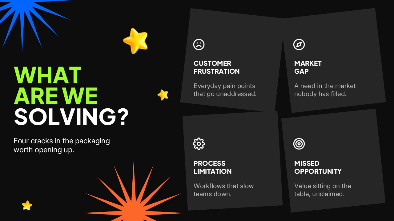 Unbox Your Ideas Template - Four-step process slide to walk audiences through Discover, Define, Develop, and Deliver