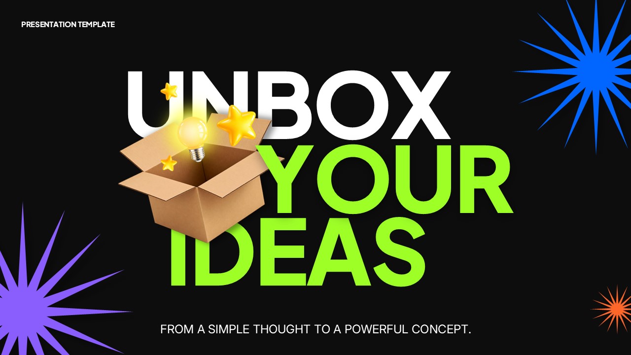 Unbox Your Ideas Template - Intro slide to frame your idea using a Problem, Insight, and Opportunity structure