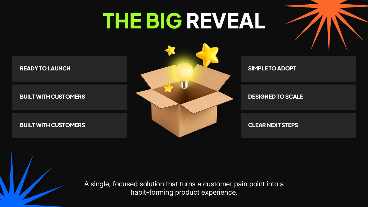 Unbox Your Ideas Template - KPI metrics slide to present projected impact stats like engagement and cost reduction