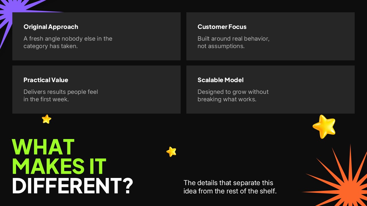 Unbox Your Ideas Template - Product reveal slide to showcase six key features around a central unboxing visual