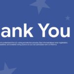 United States Voting & Elections Thank You Template – minimalist blue closing slide with large bold text and red CTA button