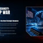 US AI Cold War Template - Chip war slide with semiconductor imagery and bullet points on export controls and supply chains