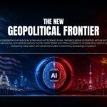 US AI Cold War Template - Geopolitical frontier intro slide with Washington DC vs Chinese city split panorama