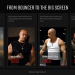 Vin Diesel Template - Career filmography timeline slide with four movie milestone cards from 1990–1999
