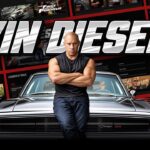 Vin Diesel Template - Dark cinematic cover with red accents, slide previews, and classic Dodge Charger