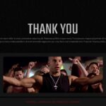 Vin Diesel Template - Thank you closing slide with centered heading, body text, and cinematic film still