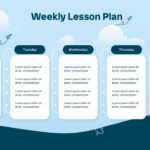 Weekly Lesson Plan Google Slides Template - Five-column Monday–Friday planner with cloud illustrations and teal headers