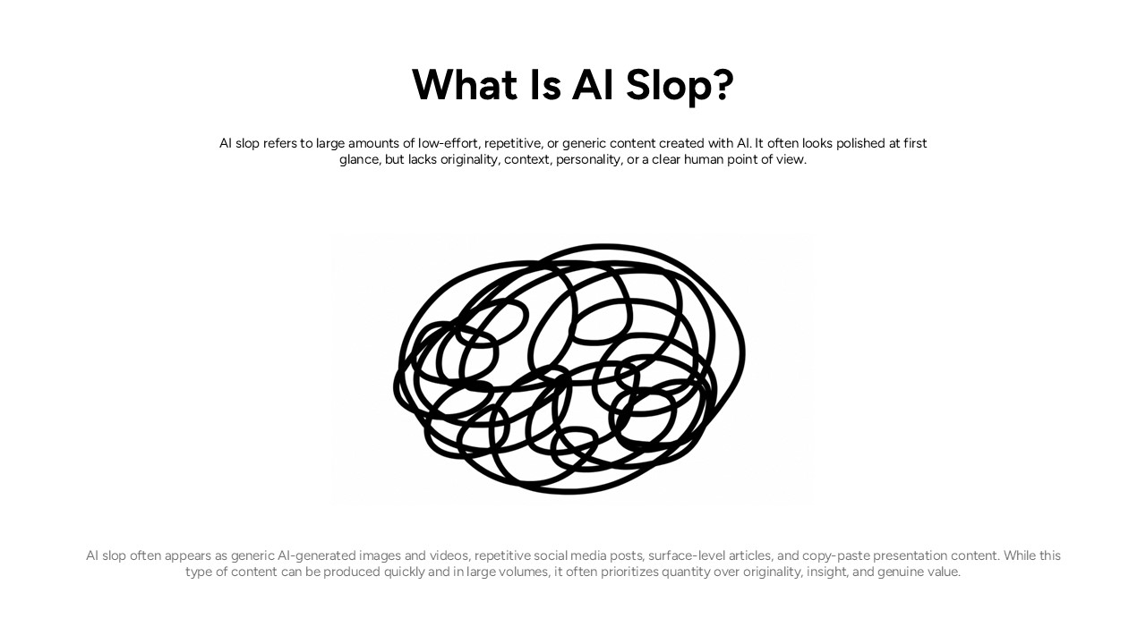Your AI Slop Bores Me Template - Definition slide to explain AI slop with a conceptual illustration