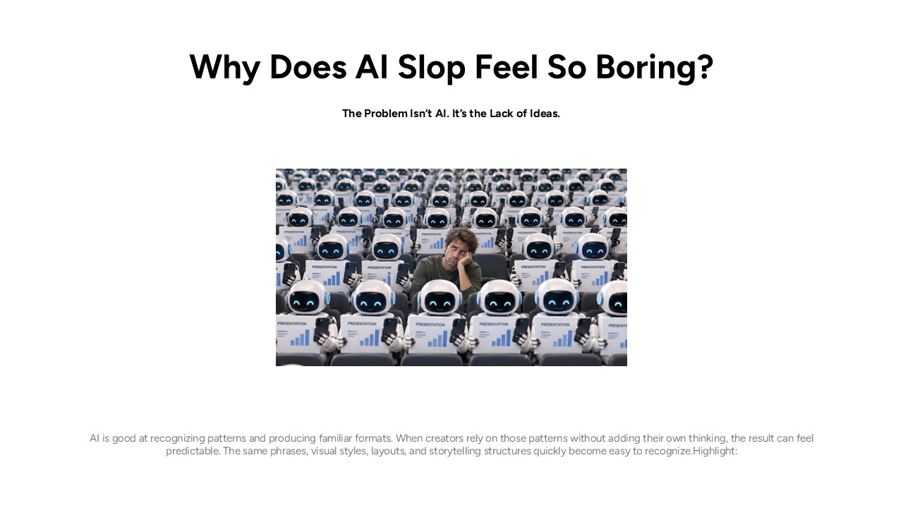 AI Slop Template - Problem slide to explain why AI-generated content feels repetitive and boring