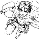 Anime Coloring Page - Eren Yeager from Attack on Titan with ODM gear in manga line art style