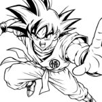 Anime Coloring Page - Son Goku Dragon Ball Ultra Instinct power pose in black and white line art
