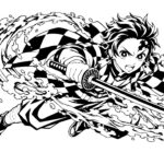 Anime Coloring Page - Tanjiro Kamado from Demon Slayer using Water Breathing in manga line art