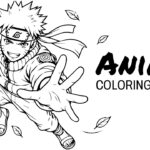 Anime Coloring Book Template - Black and white cover slide with Naruto in manga line art style