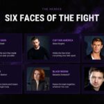 Avengers Endgame Encore Team Slide - introduce six team members with profile cards in a 3x2 grid layout