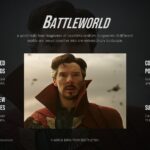 Avengers Secret Wars Features Template - five-step curved timeline on warm orange-red background with character silhouette