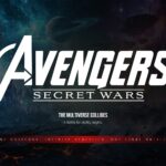 Avengers Secret Wars Google Slides Template - asymmetric slide with Iron Man image and three numbered content pillars