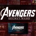 Avengers Secret Wars Template - cinematic cover slide with lava terrain, cosmic arches, and bold title typography