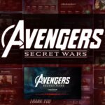 Avengers Secret Wars Template - cinematic cover slide with lava terrain, cosmic arches, and bold title typography