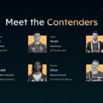 Ballon d'Or Countdown Template – podium-style ranking slide with gold 1st-place card flanked by two dark cards