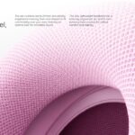 Beats 360 Comfort Materials Design Template - Extreme macro of blush pink knit ear cushion texture with white headline overlay on left