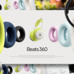 Beats 360 Google Slides PowerPoint Template - Full deck preview collage with lime green and navy cushions flanking layered slides