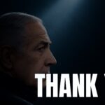 Benjamin Netanyahu Thank You Template - minimalist closing slide with large bold text over full-bleed dark side-profile portrait