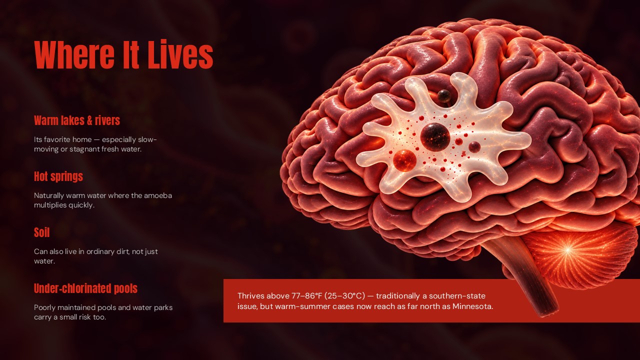 Brain Eating Amoeba Template - Infection pathway slide to illustrate how the amoeba enters the brain