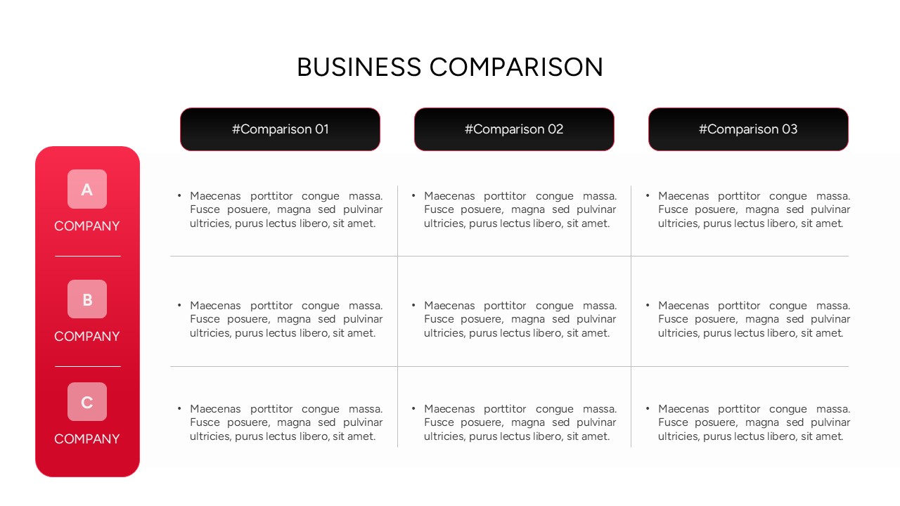Business Comparison Template - 3x3 feature matrix table