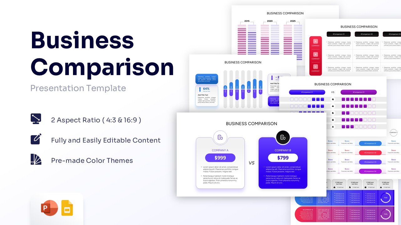 Business Comparison Template - slide preview collage