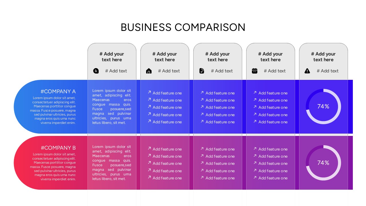 Business Comparison Template - dark multi-criteria table