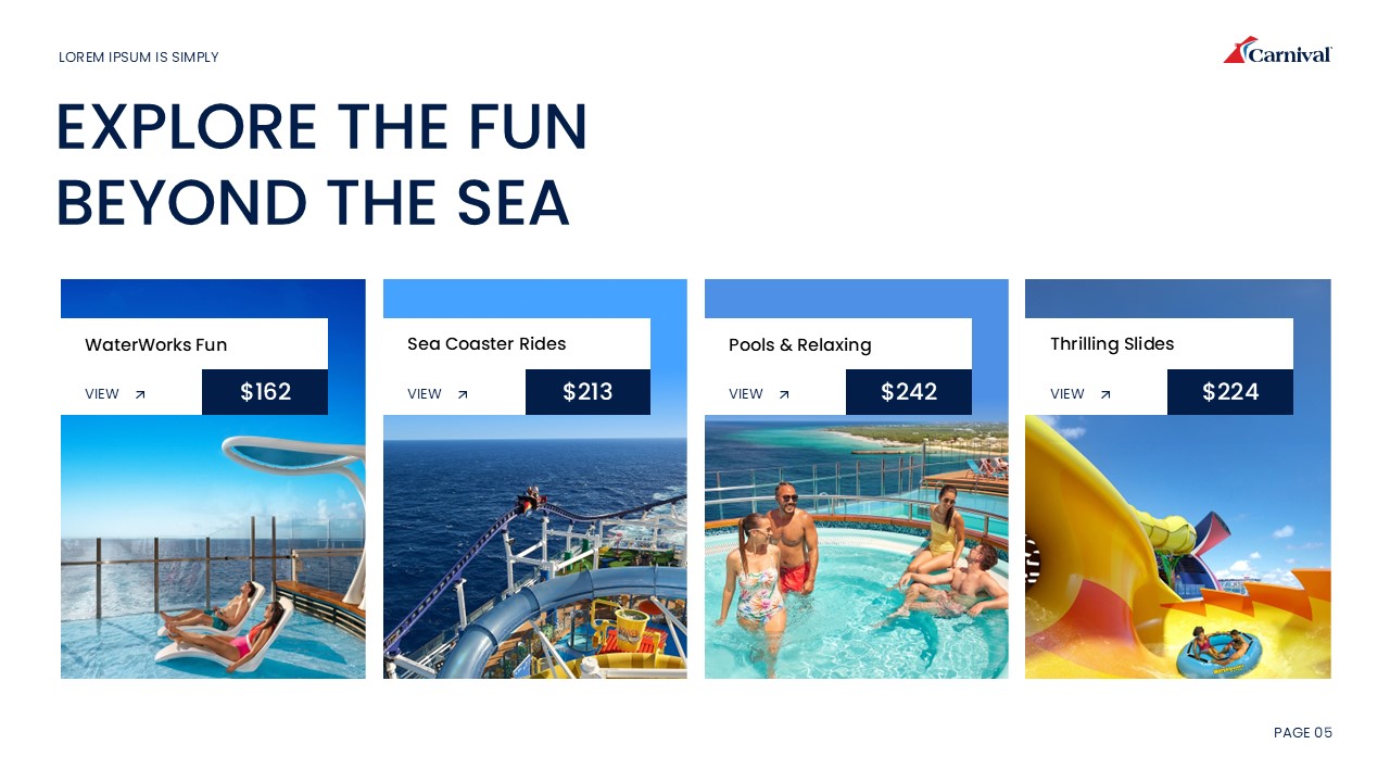 Carnival Cruise Line Template - Activities Pricing Cards Slide