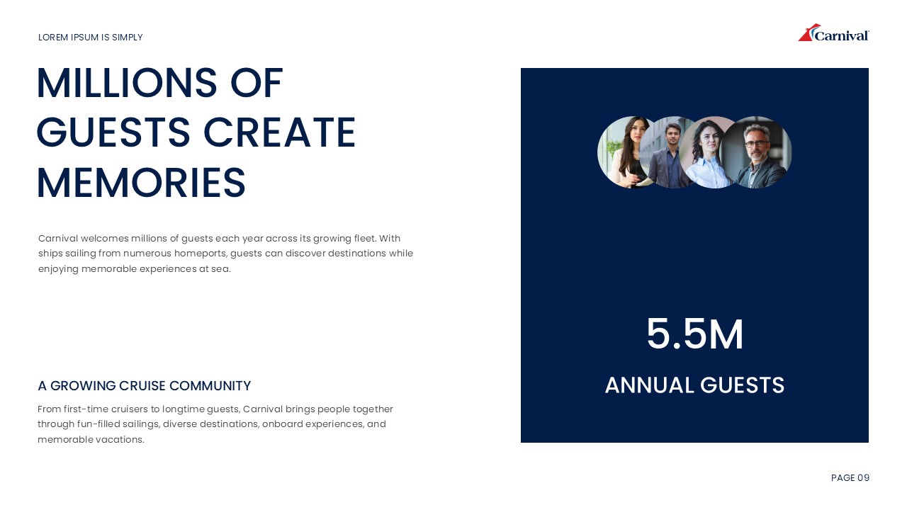 Carnival Cruise Line Template - 5.5M Annual Guests Social Proof Slide