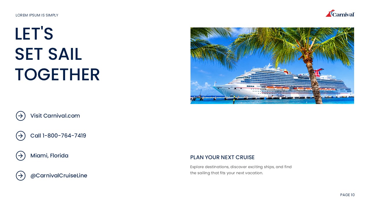 Carnival Cruise Line Template - Contact & Closing Call-to-Action Slide
