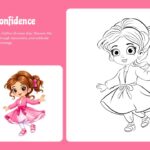 Dance with Confidence Template - hot pink slide with dancing girl coloring outline and colorful reference, page 10 of 10