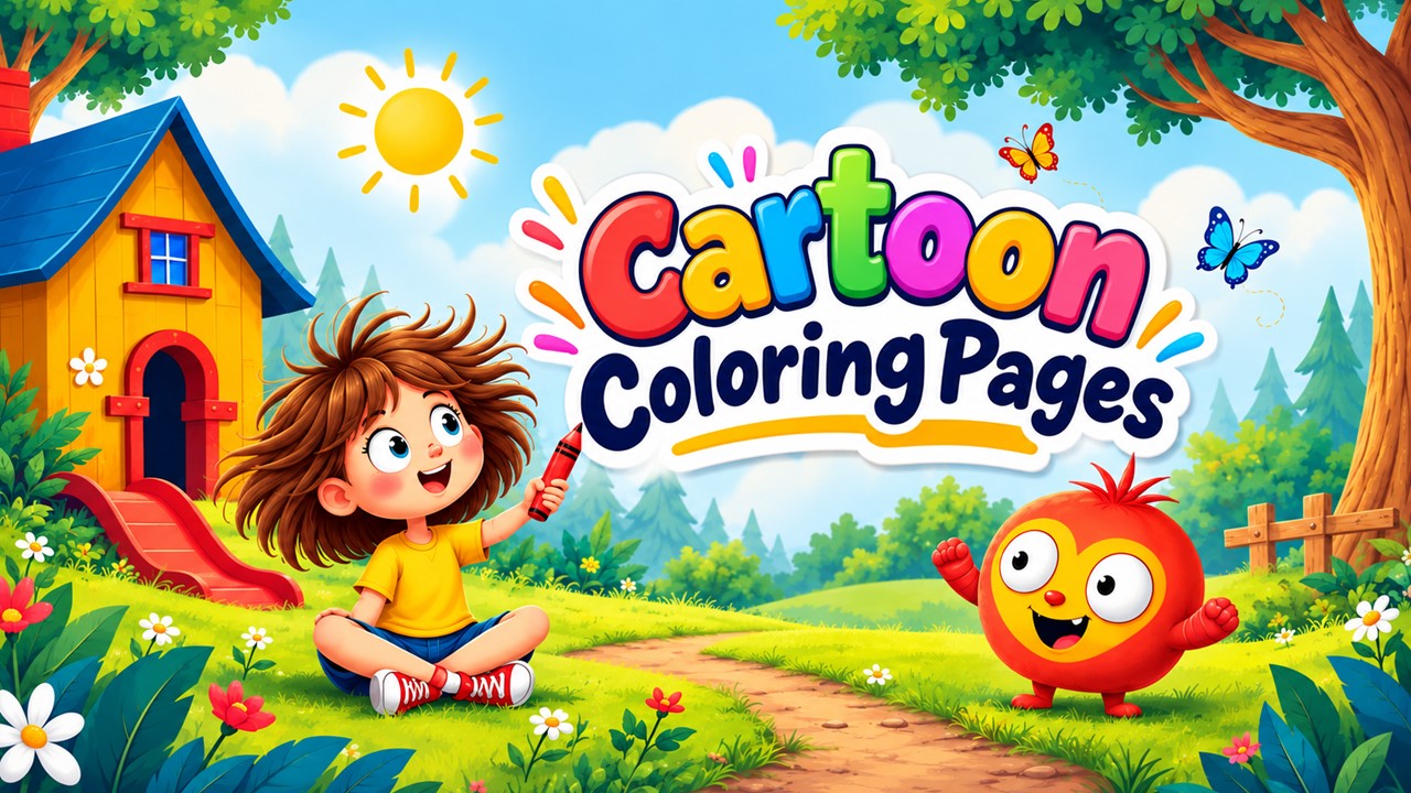 Cartoon Coloring Pages Google Slides Template - two-column layout with dinosaur coloring page and colored reference image