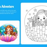 Under the Sea Adventure Template - blue slide with chibi mermaid in seashell coloring outline and ocean reference, page 8 of 10