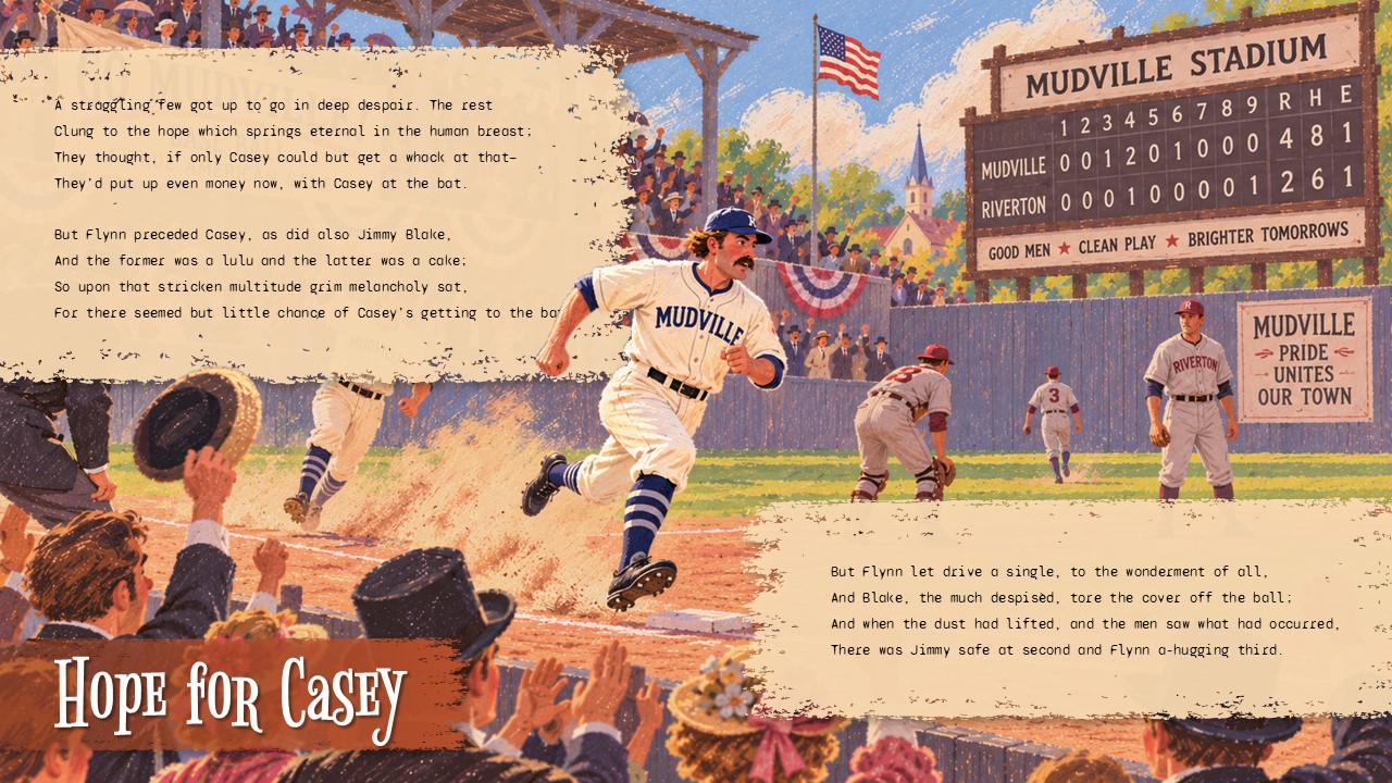 Casey at the Bat Hope for Casey Slide - Illustrate the dramatic shift from despair to rising hope