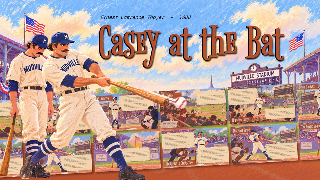 Casey at the Bat Template - Cover slide to introduce Thayer's 1888 baseball poem