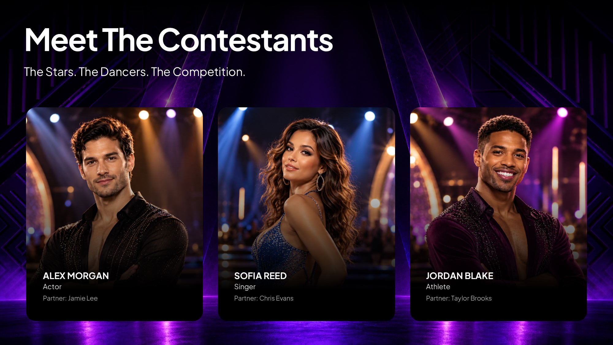 Dancing with the Stars Template - Meet the Pros slide to highlight professional dancers and their specialties