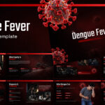 Dengue Fever Template - Full 11-slide deck preview with dark red theme and 3D virus renders