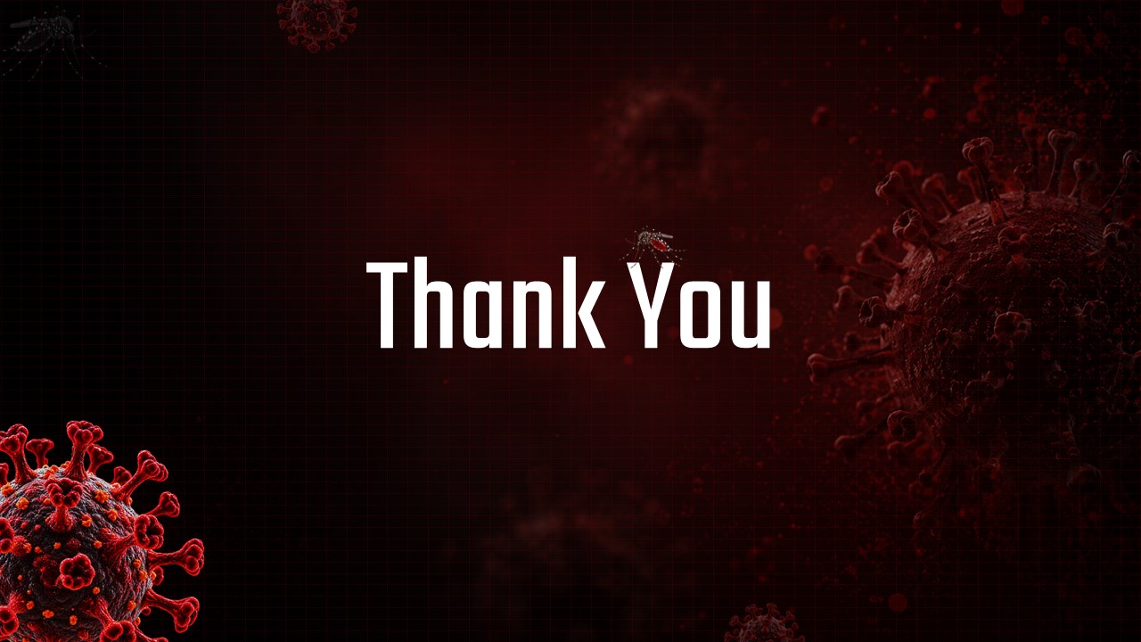 Dengue Fever Template - Thank you closing slide with dark crimson glow and mosquito silhouette detail