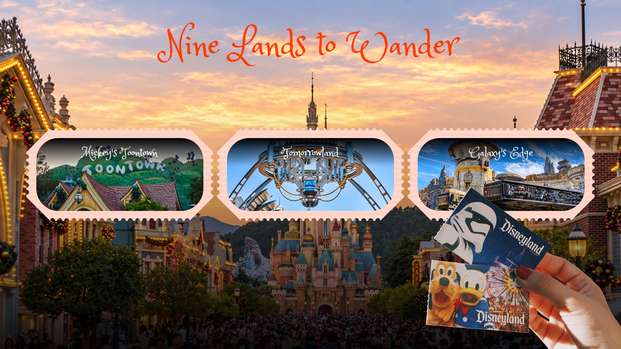 Disneyland Hidden Facts Template – four terracotta cards in a 2×2 grid revealing park secrets on vintage background