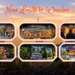 Disneyland Lands Continuation Template – three ticket-framed tiles completing the nine-lands series with park tickets prop