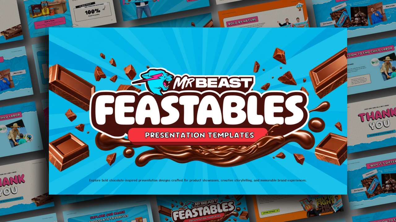 Feastables MrBeast Template - Cover slide to open bold chocolate brand presentations