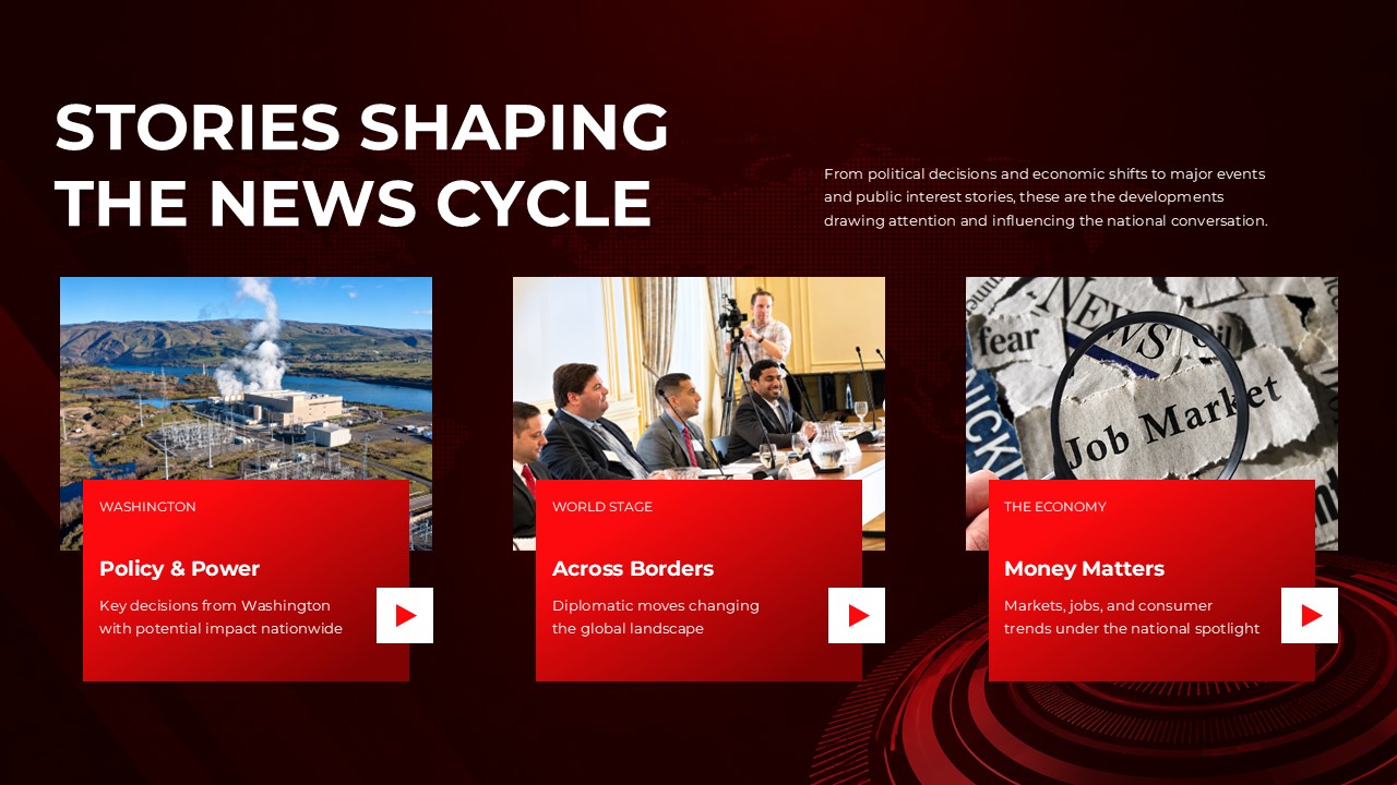 Fox News Template - News reach and impact slide showing 200k viewers and 90k digital readers KPI cards