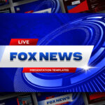 Fox News Presentation Template - Preview of 10 broadcast-style slides in navy blue and red